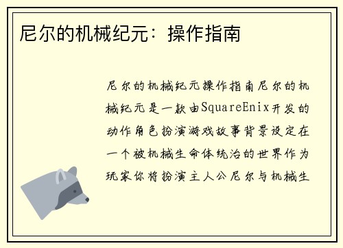 尼尔的机械纪元：操作指南