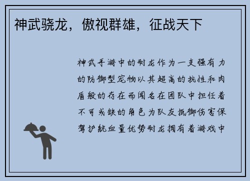 神武骁龙，傲视群雄，征战天下